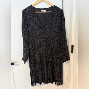 Mango Black Long Sleeve Patterned Dress - Size 10